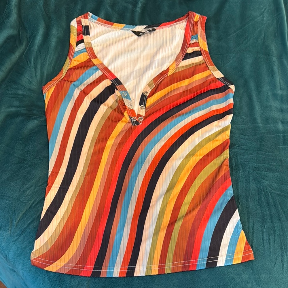 Chic Orange and Red Ribbed Fitted Tank Top